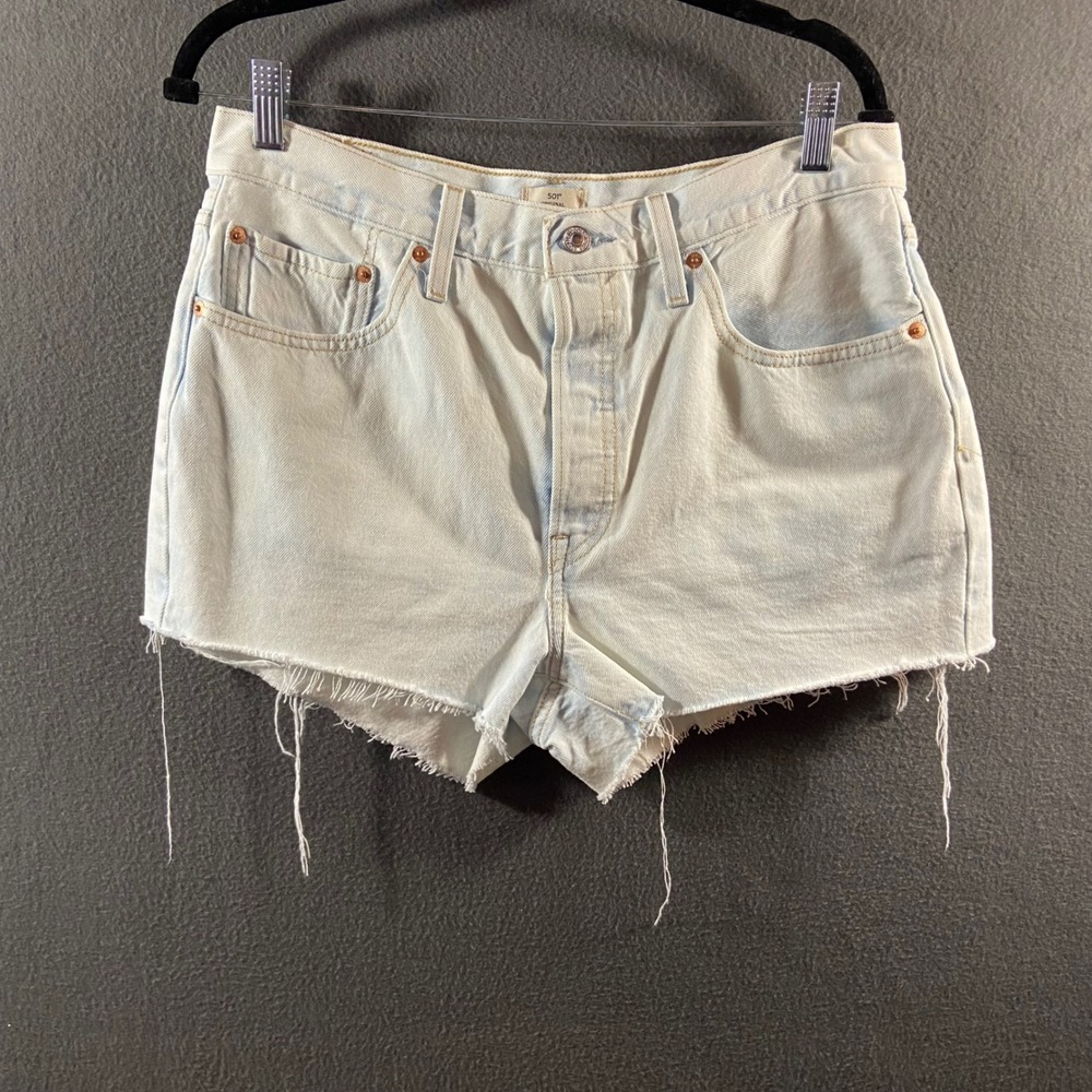 Levis 501 shorts 31 Original Denim Cut Off Light Wash Blue button fly distressed